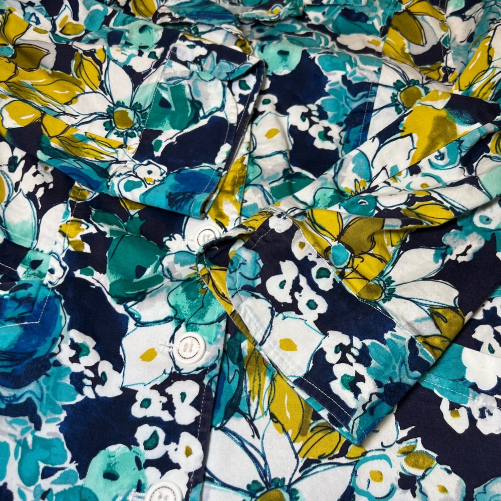 Christopher & Banks Womens Size Medium Floral Jacket Blue Yellow Buttons Stretch - Picture 11 of 12